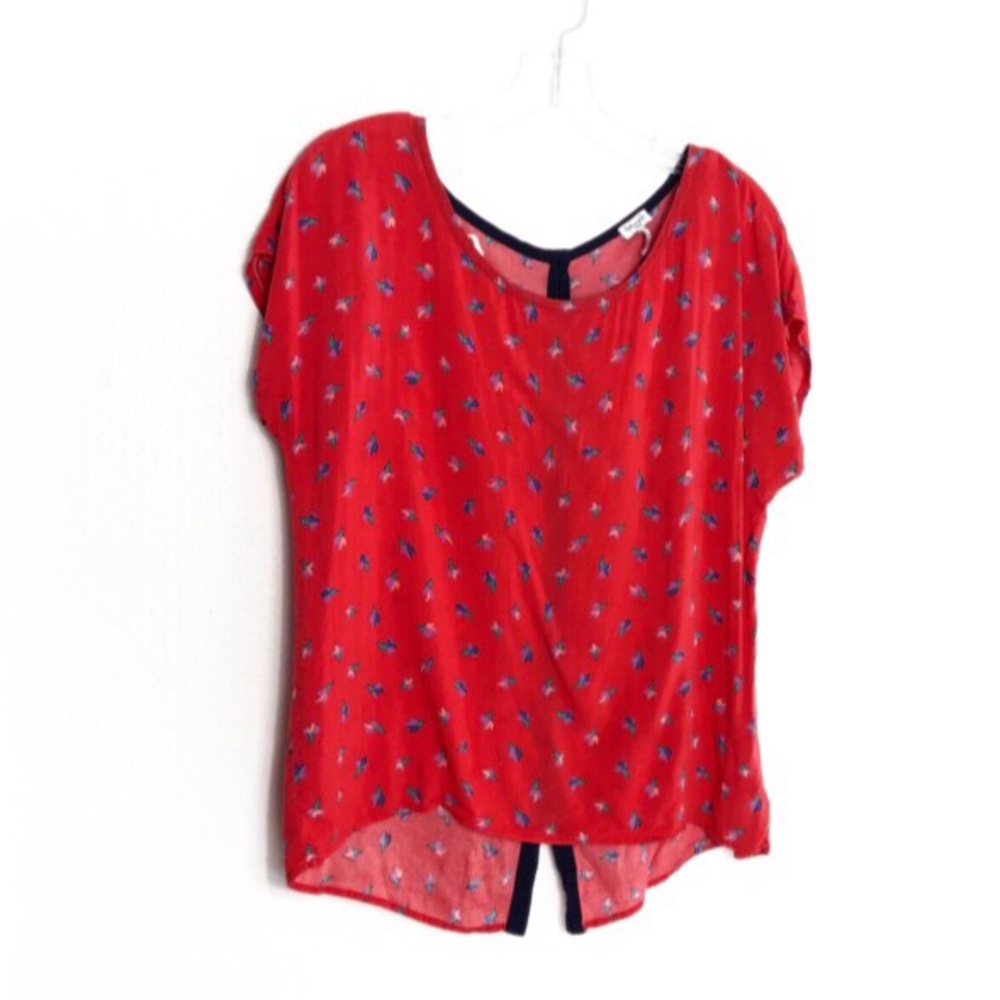 Splendid Floral Orange Blouse Button Down Back L